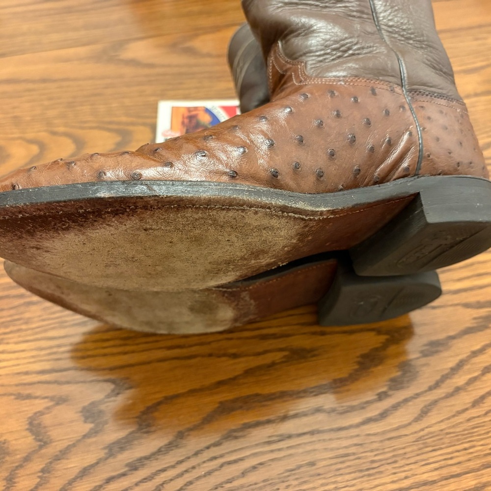 Vintage Justin Men's Brown Ostrich Leather Western Boots - Picture 5 of 11